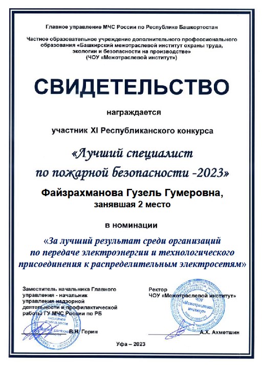 Участие в конкурсе «Лучший специалист по пожарной безопасности – 2023»